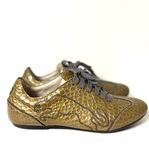 RARE 80’s Puma Rudolf Dassler sneakers gold-toned crocodile-embossed leather sz8